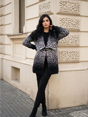 Black and White Ombre Knit Cardigan Sweater by Siono